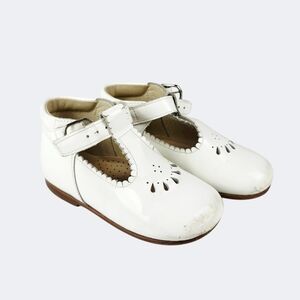 Panache White Leather Kids T-strap Dress Shoes with Buckle